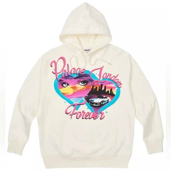 Palace Forever Hood White London Hoodie Fleece Hooded Sweatshirt Men s Small Shirts